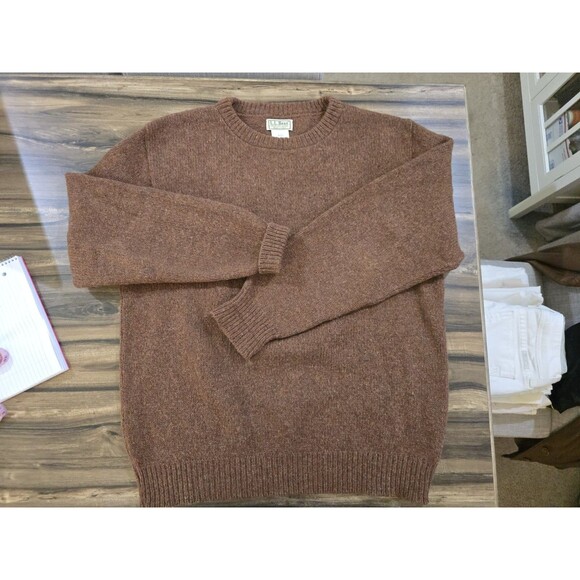 LL Bean Mens Wool Sweater Size Large Tall Brown Crewneck Pullover Cozy Cabincore - Picture 10 of 10